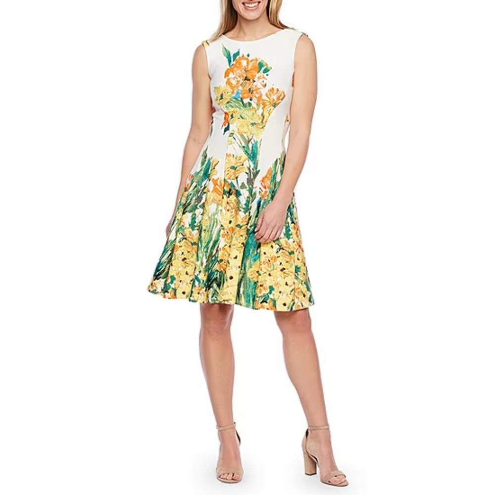 Floral Sleeveless Dress in White and Yellow